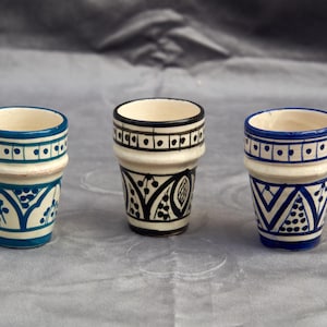 Handgeschilderde mokken van Safi-aardewerk, Marokkaanse koffiekopjes, boho-decor, set van 3