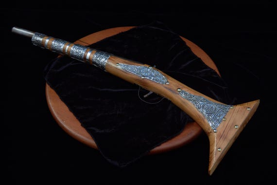 Moroccan Berber Moukhala Rifle Replica - Handcrafted Wood & Silver