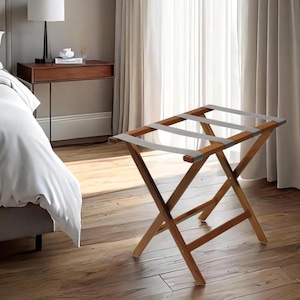 Handcrafted Oak Luggage Rack, Foldable Design, Guest Room Luxury, USA Made, Premium Finishes and Straps, Durable & Beautiful