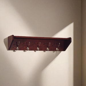 33" Oak Coat Rack with Shelf & 5 Hooks | Organize Your Entryway | Multiple Finishes and Hook Colors Available | USA Made and Easy To Install