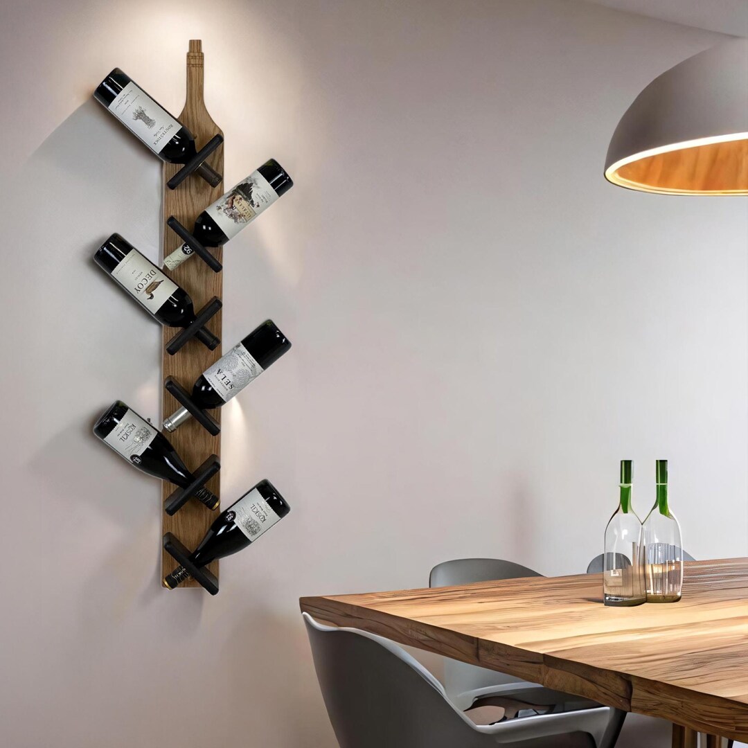 Dakota Floating Wine Rack, Wall Mounted 6 Bottle Display, Solid Oak ...