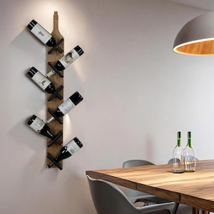 Dakota Floating Wine Rack, Wall Mounted 6 Bottle Display, Solid Oak, Made in USA, Free Shipping