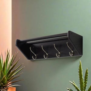 25" Oak Coat Rack with Shelf & 4 Hooks | Organize Your Entryway | Multiple Finishes and Hook Colors Available | USA Made and Easy To Install