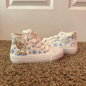 Hand-Painted Elsa Shoes - Frozen Inspired, &quot;Let It Go&quot; Snowflake Design, Custom Disney Princess Sneakers