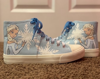 Queen Elsa Custom Shoes | Hand-Painted Ice Queen Sneakers