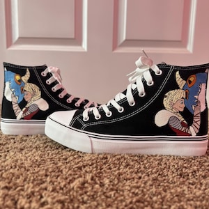 Hand-Painted Astrid & Stormfly High Top Sneakers - Custom How To Train Your Dragon Inspired