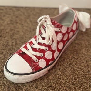 Hand-Painted Minnie Mouse Polka Dot Low Top Shoes - Custom Disney Inspired Sneakers (Pictures Show Worn Pair but Yours Will Be Brand New)