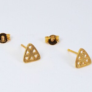 Triangle Silver Small Studs Gold-plated Earrings Textured Handmade Jewellery Gold-plated Silver