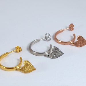 Sterling Silver Heart Charm Hoop Earrings - Handcrafted Gift for Her