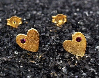 Heart Zircon Studs Gold Textured Small Earrings Multiple Piercing Hearts Gift for Her