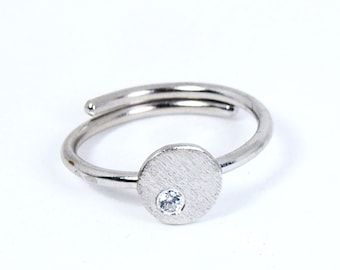 Circle Ring Adjustable w/ tiny Zircon Gemstone Handmade Women Dainty Jewellery Stackable Rings