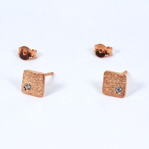 Square Small Studs Tiny Zircon Geometric Earrings Silver 925 Textured Squares Gift for Her image 2