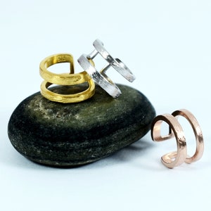 Ear Cuff Piercing Free Ohrringe Sterling Silber Strukturiert Doppel Bar Manschette Minimalistisch