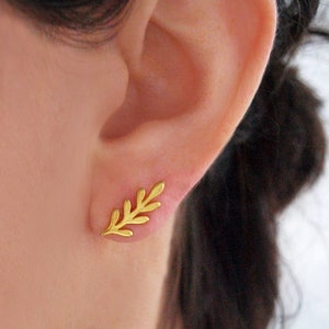Gold Leaf Crawler Earrings - Sterling Silver Botanical Jewellery