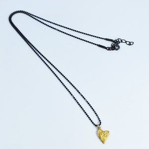 Layered Heart Charm Necklace Black Chain with Silver 925 Pendant, Minimalist Style image 1