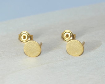 Flat Disk Studs Silver 925 Dot Gold Earrings Handmade Imperfect Circles