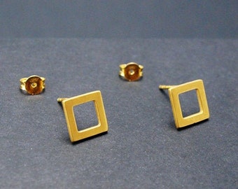 Open Square Studs in 925 Silver - Minimalist Geometric Earrings