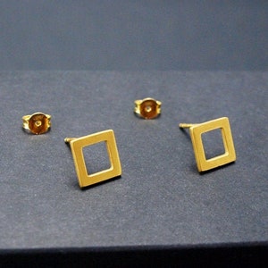 Geometric Square Stud Earrings - Handcrafted 925 Silver