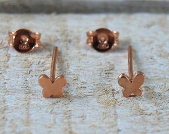 Tiny Butterfly Earrings Rose Gold Studs 925 Silver Kids Handmade Jewellery Women Gift