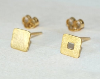 Mismatched Square Studs Silver Dainty Earrings Multiple Piercing Open and Solid Squares