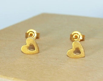 Heart Open Studs Gold-plated 925 Sterling Silver Rose Gold Small Earrings Hearts Gift for Her