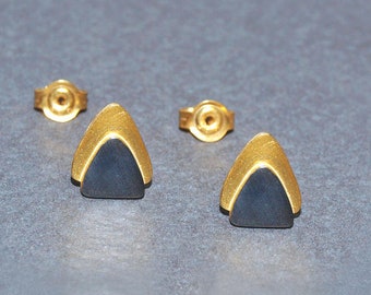 Silber Dreieck Doppel Geometrische Ohrstecker Schwarz Gold Platin Handmade Schmuck