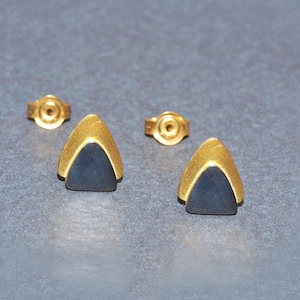 Silver Triangle Double Geometric Stud Earrings Black Gold Platinum Handmade Jewellery