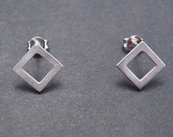 Diamond Shape Geometric Earrings: Silver Rhombus Studs - Handmade Jewellery