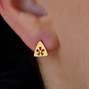 Perforated Flower Triangle Studs for Multiple Piercings - Dainty Plated Earrings
