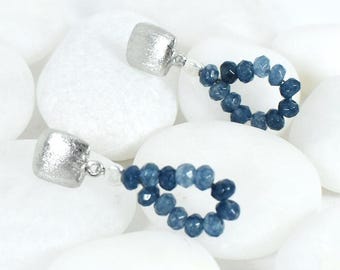 Kolczyki z niebieskim agatem Rondelle Circle – ręcznie robiona platynowa biżuteria Summer Vibes