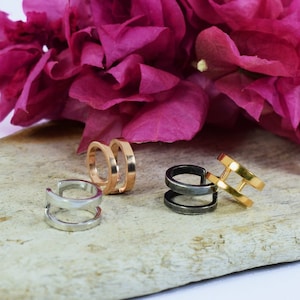 Oor manchet oorbel in 925 sterling zilveren dubbele bar glanzende kleine piercing gratis oorbellen