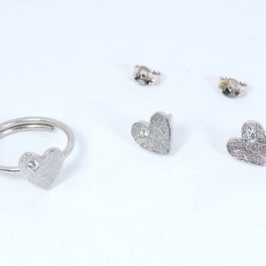 Dainty Heart Slim Ring with Tiny Zircon Gemstone Handmade Adjustable Jewelry for Her image 4