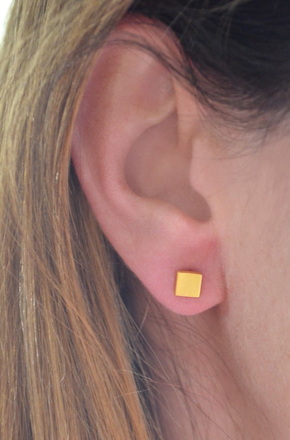Square Small Studs Geometric Earrings Silver 925 Jewellery Simple Gold Rectangulars