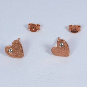 Heart Zircon Studs Gold Textured Small Earrings Multiple Piercing Hearts Gift for Her image 8