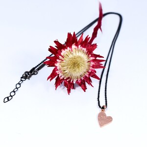 Layered Heart Charm Necklace Black Chain with Silver 925 Pendant, Minimalist Style Rose Gold-pl Heart