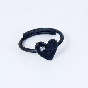 Dainty Heart Slim Ring with Tiny Zircon Gemstone Handmade Adjustable Jewelry for Her image 7