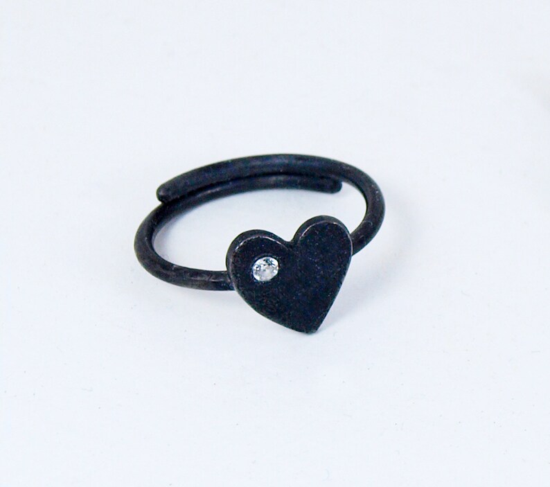 Dainty Heart Slim Ring with Tiny Zircon Gemstone Handmade Adjustable Jewelry for Her image 7