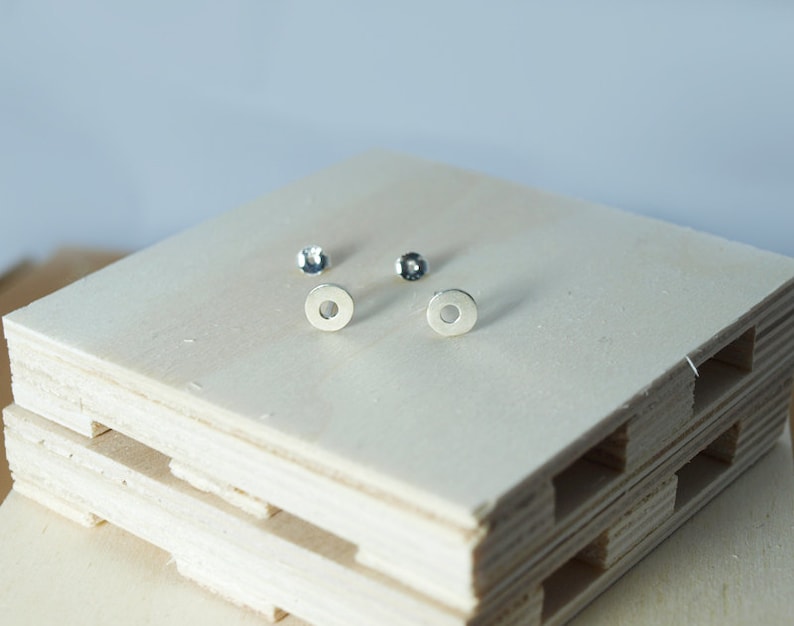 Round Studs Black Studs Gold Open Circles Circle Stud Earrings Sterling Silver Earring