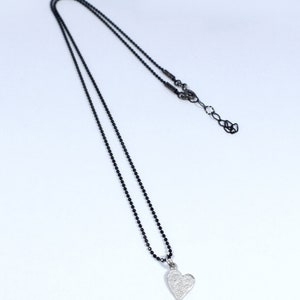 Layered Heart Charm Necklace Black Chain with Silver 925 Pendant, Minimalist Style image 6