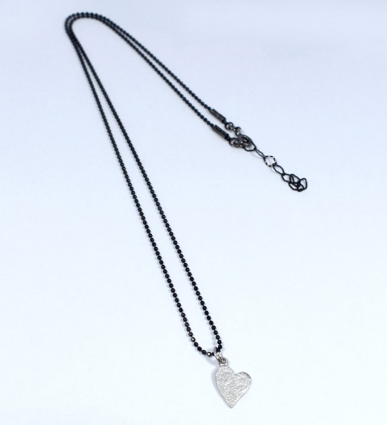 Layered Heart Charm Necklace Black Chain with Silver 925 Pendant, Minimalist Style image 6