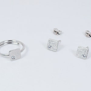 Slim Square Ring Adjustable Silver 925 Ring with tiny Zircon Gift for Her image 7