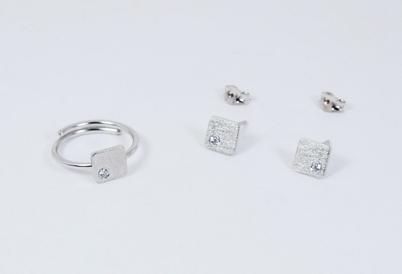 Slim Square Ring Adjustable Silver 925 Ring with tiny Zircon Gift for Her image 7