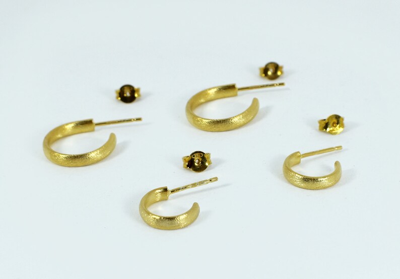 Simple Tiny Gold Hoops: Handcrafted Silver 925 Earrings for Multiple Piercings image 3