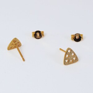 Triangle Silver Small Studs Gold-plated Earrings Textured Handmade Jewellery image 3