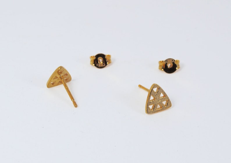 Triangle Silver Small Studs Gold-plated Earrings Textured Handmade Jewellery image 3