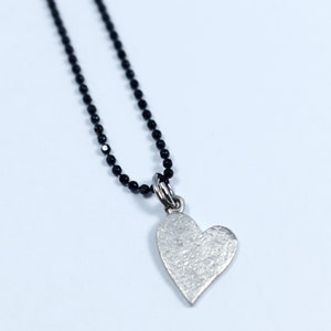 Layered Heart Charm Necklace Black Chain with Silver 925 Pendant, Minimalist Style Platinum-pl Heart