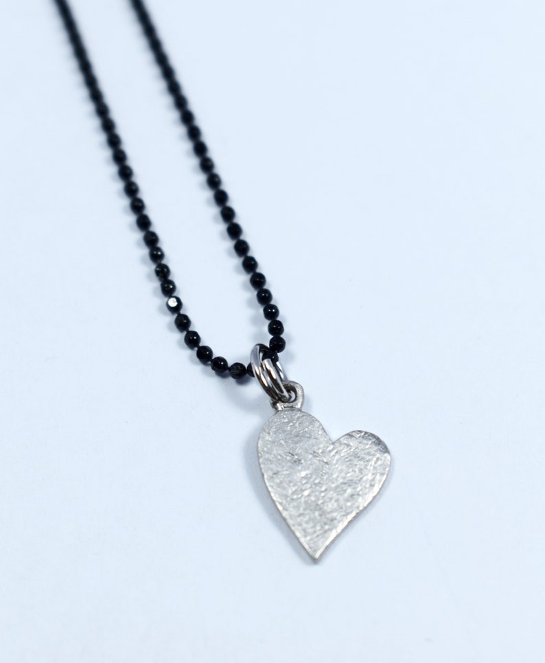 Layered Heart Charm Necklace Black Chain with Silver 925 Pendant, Minimalist Style Platinum-pl Heart