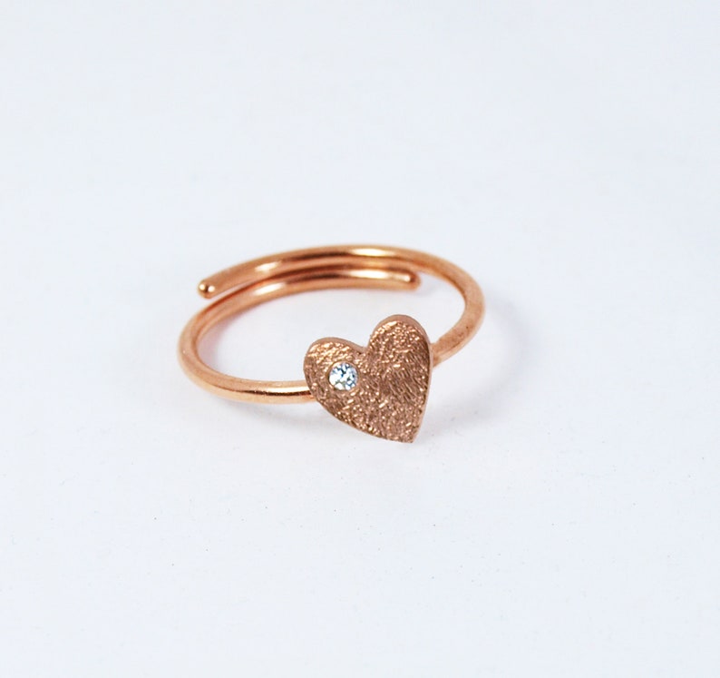 Dainty Heart Slim Ring with Tiny Zircon Gemstone Handmade Adjustable Jewelry for Her image 6