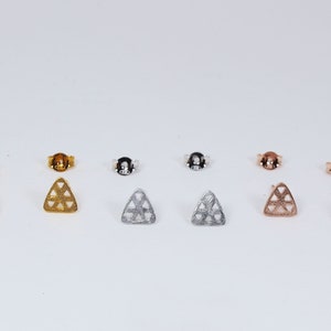 Triangle Silver Small Studs Gold-plated Earrings Textured Handmade Jewellery image 7