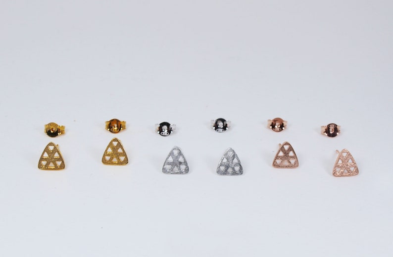 Triangle Silver Small Studs Gold-plated Earrings Textured Handmade Jewellery image 7